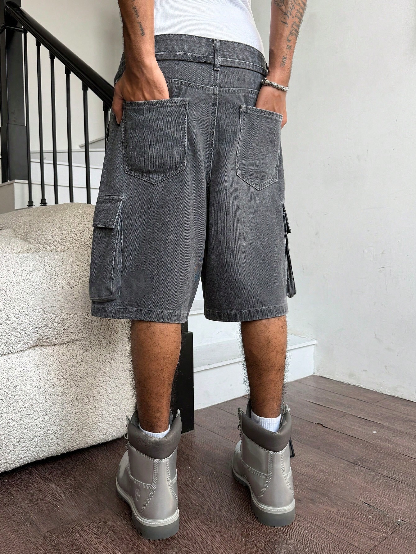 Men Grey Washed Cargo Denim Sh - đánh giá và giá Streetwear Brand Pants