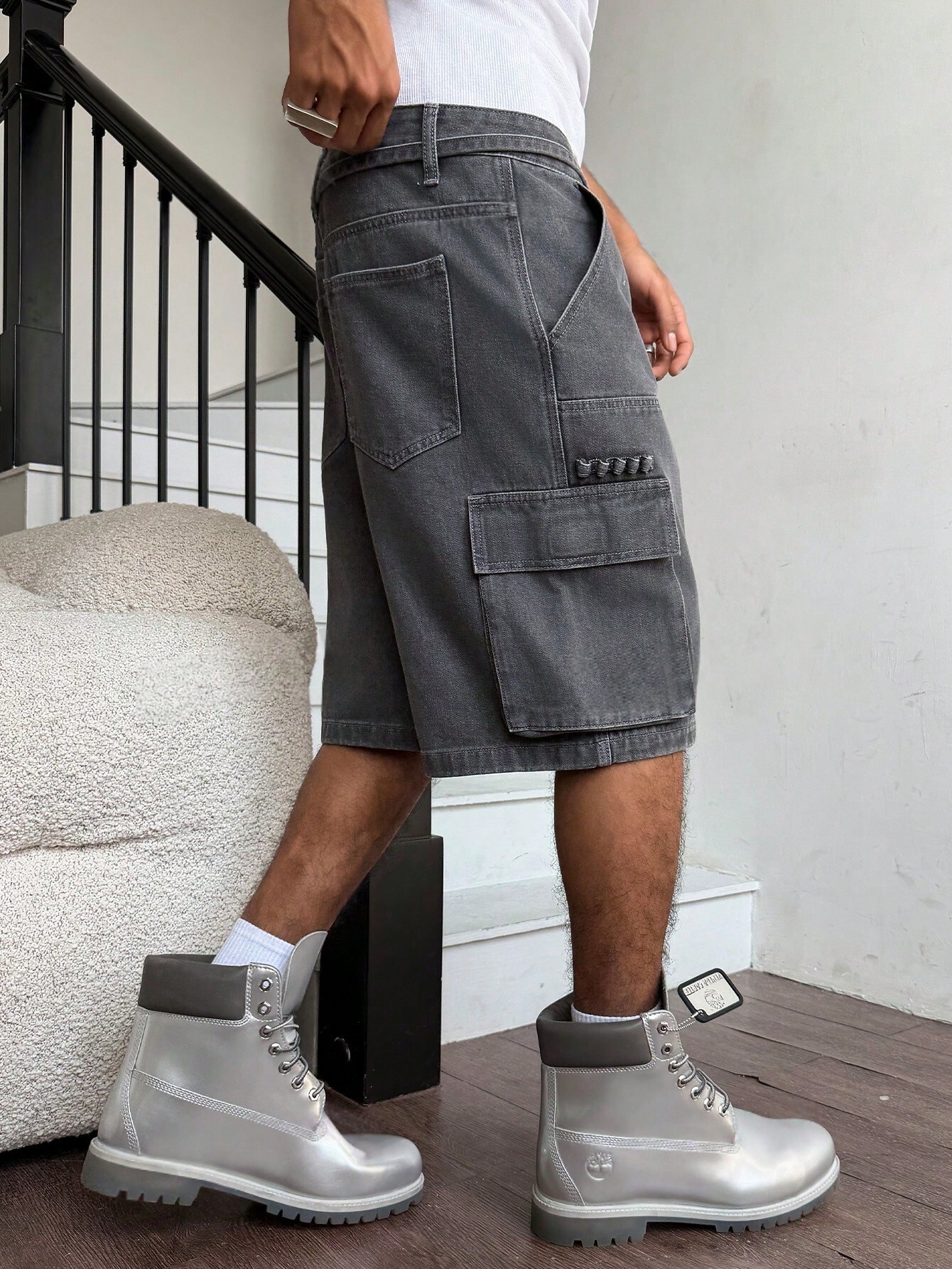 Men Grey Washed Cargo Denim Sh - đánh giá và giá Streetwear Brand Pants